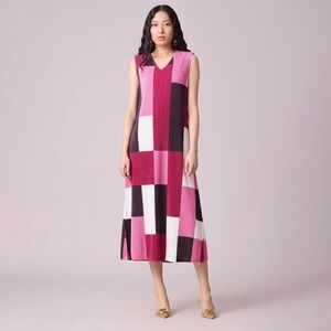 NWOT SCARLET SAGE Pleated Sleeveless Geometric Colorblock Rylan Dress in Pink